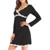 imageFlygo Womens Long Sleeve Short Modal Sleepwear VNeck Lace Trimed NightgownsBlack
