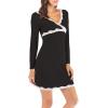 imageFlygo Womens Long Sleeve Short Modal Sleepwear VNeck Lace Trimed NightgownsBlack