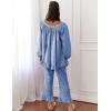 imageFlygo Womens Plaid Pajamas Sets 2 Piece Cotton Pj Set Puff Sleeve Ruffle Babydoll Shirt Gingham Pants Lounge SetsNavy