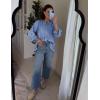imageFlygo Womens Plaid Pajamas Sets 2 Piece Cotton Pj Set Puff Sleeve Ruffle Babydoll Shirt Gingham Pants Lounge SetsNavy