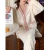 imageFlygo Womens Winter Fluffy Pajamas Set Fleece Button Tops and Pants Plush Loungewear SleepwearBeige