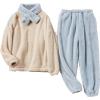 imageFlygo Fleece Pajamas Women Winter Fuzzy Pajamas Lounge Set Pullover Top Pants Plush SleepwearBlue