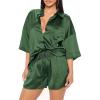 imageFlygo Pajamas for Women Silk Satin Soft Sleepwear Short Sleeve Pajama Sets Button Down Pjs Lounge Set Summer 2 PieceGreen