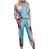 imageFlygo Womens 2 Pieces Tie Dye Pajamas Long Sleeve Tops and Pants PJ Sets Joggers Loungewear SleepwearBlue