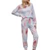imageFlygo Womens 2 Pieces Tie Dye Pajamas Long Sleeve Tops and Pants PJ Sets Joggers Loungewear SleepwearPink