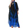 imageFlygo Womens Boho Printed Oversized Batwing 34 Sleeve Maxi Long Dresses Robe Style 02 Blue Large