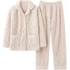 imageFlygo Womens Fluffy Pajama Sets Fleece Warm Lapel Top and Pant Sleepwear LoungewearBeige