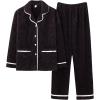 imageFlygo Womens Fluffy Pajama Sets Fleece Warm Lapel Top and Pant Sleepwear LoungewearBlack
