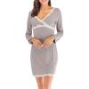 imageFlygo Womens Long Sleeve Short Modal Sleepwear VNeck Lace Trimed NightgownsGrey