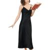 imageFlygo Womens Satin Nightgown Dress Silk Lace Sleeveless Long Chemise Lingerie SleepwearBlack