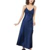 imageFlygo Womens Satin Nightgown Dress Silk Lace Sleeveless Long Chemise Lingerie SleepwearNavy