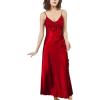 imageFlygo Womens Satin Nightgown Dress Silk Lace Sleeveless Long Chemise Lingerie SleepwearRed