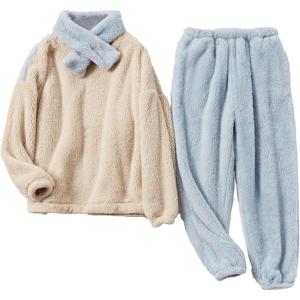 imageFlygo Fleece Pajamas Women Winter Fuzzy Pajamas Lounge Set Pullover Top Pants Plush SleepwearBlue