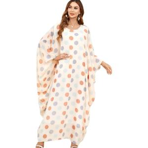 imageFlygo Womens Batwing Polka Dots Print Long Sleeve Oversized Maxi Dress Sleep LoungewearPolka Dots BeigeOne Size