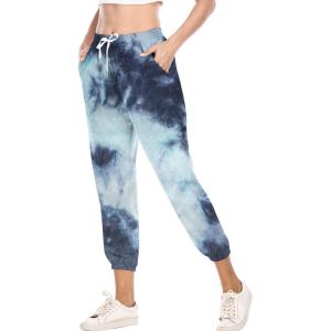 imageFlygo Womens Tie Dye Pants Casual Elastic Waist Drawstring Lounge Pajamas Sweatpants with PocketsGrey  Blue