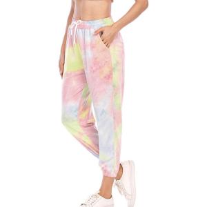 imageFlygo Womens Tie Dye Pants Casual Elastic Waist Drawstring Lounge Pajamas Sweatpants with PocketsPink  Yellow