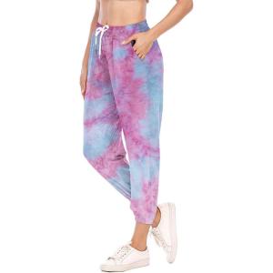 imageFlygo Womens Tie Dye Pants Casual Elastic Waist Drawstring Lounge Pajamas Sweatpants with PocketsPurple  Red