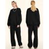imageFlygo Womens 2 Piece Outfit Fleece Sweatsuit Sets Crewneck Long Sleeve Pullover Wide Leg Jogger Sweatpants Matching TracksuitBlack