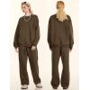 imageFlygo Womens 2 Piece Outfit Fleece Sweatsuit Sets Crewneck Long Sleeve Pullover Wide Leg Jogger Sweatpants Matching TracksuitCoffee