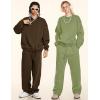 imageFlygo Womens 2 Piece Outfit Fleece Sweatsuit Sets Crewneck Long Sleeve Pullover Wide Leg Jogger Sweatpants Matching TracksuitGreygreen