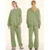 imageFlygo Womens 2 Piece Outfit Fleece Sweatsuit Sets Crewneck Long Sleeve Pullover Wide Leg Jogger Sweatpants Matching TracksuitGreygreen