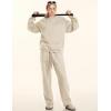 imageFlygo Womens 2 Piece Outfit Fleece Sweatsuit Sets Crewneck Long Sleeve Pullover Wide Leg Jogger Sweatpants Matching TracksuitKhaki