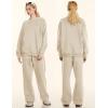 imageFlygo Womens 2 Piece Outfit Fleece Sweatsuit Sets Crewneck Long Sleeve Pullover Wide Leg Jogger Sweatpants Matching TracksuitKhaki