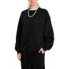 imageFlygo Womens 2 Piece Outfit Fleece Sweatsuit Sets Crewneck Long Sleeve Pullover Wide Leg Jogger Sweatpants Matching TracksuitBlack