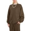 imageFlygo Womens 2 Piece Outfit Fleece Sweatsuit Sets Crewneck Long Sleeve Pullover Wide Leg Jogger Sweatpants Matching TracksuitCoffee