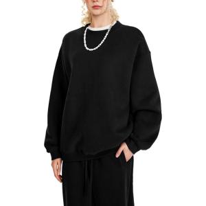 imageFlygo Womens 2 Piece Outfit Fleece Sweatsuit Sets Crewneck Long Sleeve Pullover Wide Leg Jogger Sweatpants Matching TracksuitBlack