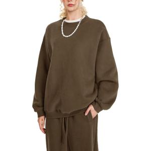 imageFlygo Womens 2 Piece Outfit Fleece Sweatsuit Sets Crewneck Long Sleeve Pullover Wide Leg Jogger Sweatpants Matching TracksuitCoffee