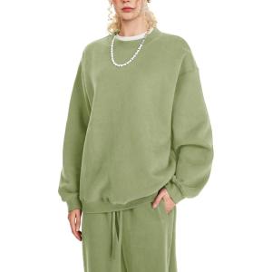 imageFlygo Womens 2 Piece Outfit Fleece Sweatsuit Sets Crewneck Long Sleeve Pullover Wide Leg Jogger Sweatpants Matching TracksuitGreygreen