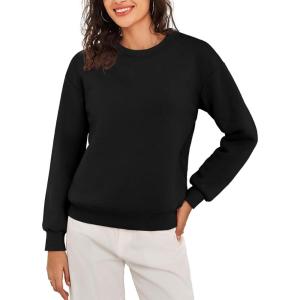 imageFlygo Womens Fleece Sherpa Lined Sweatshirt Crewneck Thermal Pullover Long Sleeve Winter Warm Thick Heavyweight TopsBlack