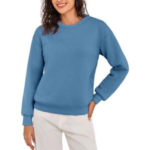 imageFlygo Womens Fleece Sherpa Lined Sweatshirt Crewneck Thermal Pullover Long Sleeve Winter Warm Thick Heavyweight TopsBlue
