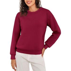 imageFlygo Womens Fleece Sherpa Lined Sweatshirt Crewneck Thermal Pullover Long Sleeve Winter Warm Thick Heavyweight TopsWine