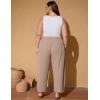 imageFlygo Plus Size Pants for Women Summer Casual Wide Leg Palazzo Pants Baggy Trousers with PocketsKhaki
