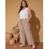 imageFlygo Plus Size Pants for Women Summer Casual Wide Leg Palazzo Pants Baggy Trousers with PocketsKhaki