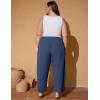 imageFlygo Plus Size Pants for Women Summer Casual Wide Leg Palazzo Pants Baggy Trousers with PocketsNavy Blue