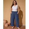 imageFlygo Plus Size Pants for Women Summer Casual Wide Leg Palazzo Pants Baggy Trousers with PocketsNavy Blue