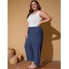 imageFlygo Plus Size Pants for Women Summer Casual Wide Leg Palazzo Pants Baggy Trousers with PocketsNavy Blue