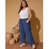 imageFlygo Plus Size Pants for Women Summer Casual Wide Leg Palazzo Pants Baggy Trousers with PocketsNavy Blue