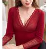 imageFlygo Thermal Underwear Tops for Women Fleece Lined Lace Thermal Shirts VNeck02 Wine Red
