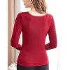 imageFlygo Thermal Underwear Tops for Women Fleece Lined Lace Thermal Shirts VNeck02 Wine Red