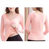 imageFlygo Thermal Underwear Tops for Women Fleece Lined Lace Thermal Shirts VNeckPink