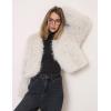 imageFlygo Women Faux Fur Coat Fluffy Long Sleeve Open Front Cropped Furry Jacket Shaggy 2025 Warm Winter Outwear with PocketsBeige