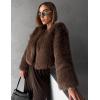 imageFlygo Women Faux Fur Coat Fluffy Long Sleeve Open Front Cropped Furry Jacket Shaggy 2025 Warm Winter Outwear with PocketsBrown