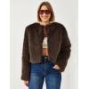 imageFlygo Women Faux Fur Coat Fluffy Long Sleeve Open Front Cropped Furry Jacket Shaggy 2025 Warm Winter Outwear with PocketsBrown