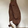 imageFlygo Womens Baggy Cargo Pants Streetwear Hip Hop Joggers Sweatpants Drawstring Wide Leg Cinch TrousersBrown