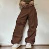 imageFlygo Womens Baggy Cargo Pants Streetwear Hip Hop Joggers Sweatpants Drawstring Wide Leg Cinch TrousersBrown