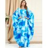 imageFlygo Womens Batwing Tie Dye Printed Long Sleeve Oversized Maxi Dress Sleep LoungewearTie Dye BlueOne Size